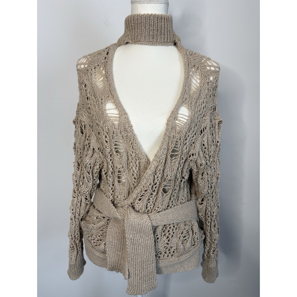 Free People Beach Crochet Wrap Sweater Womens Small Open Knit Chunky Ballet Wrap